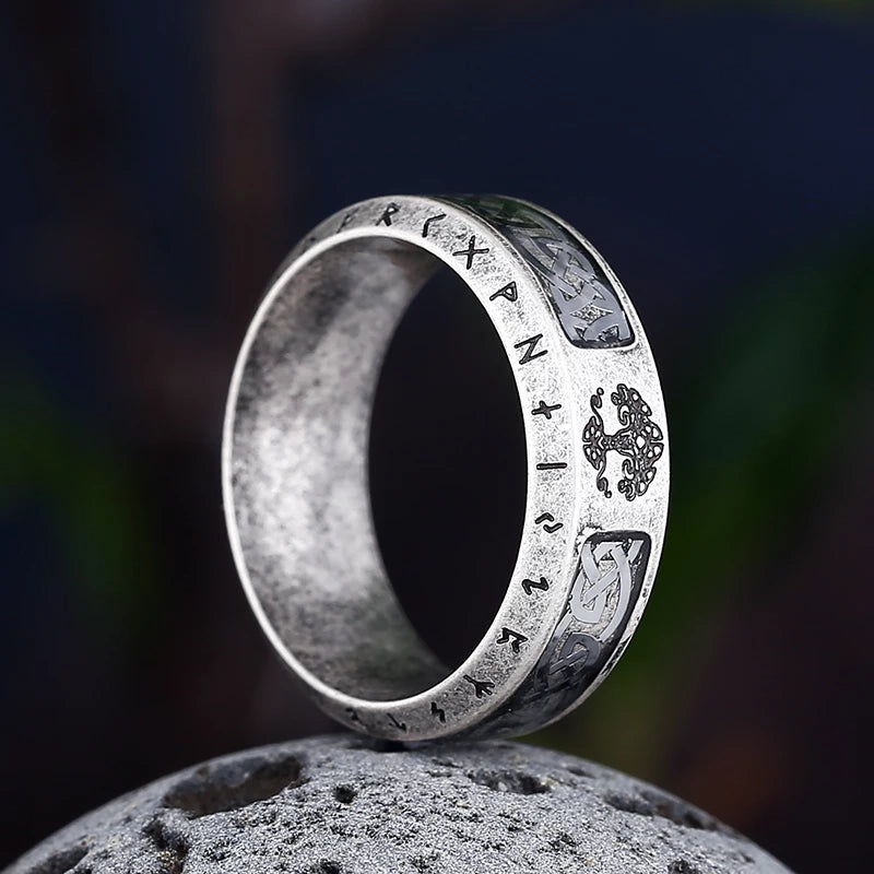 Viking Nordic Tree of Life with Viking Knot & Runes Ring