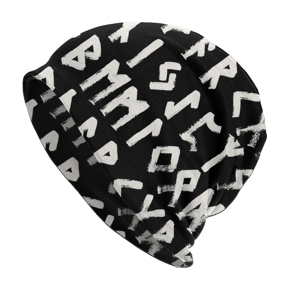 Viking Black Stretchable Hat With White Runes
