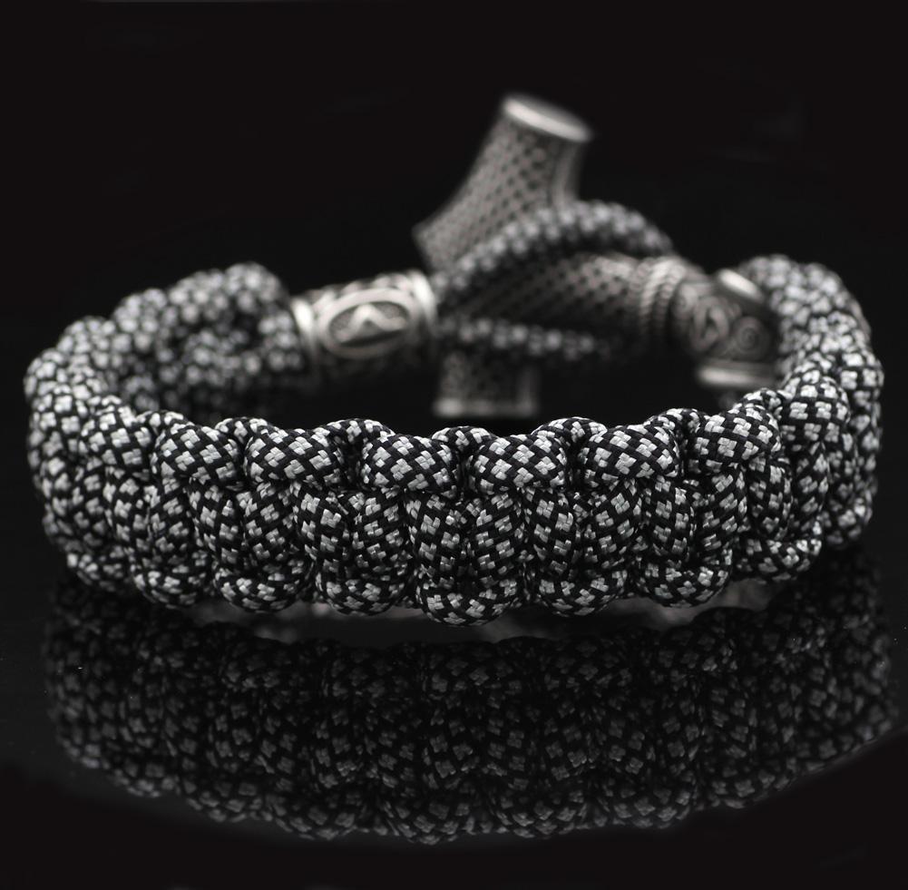 Odins-glory Black/White Black And White Mjolnir Paracord Bracelet