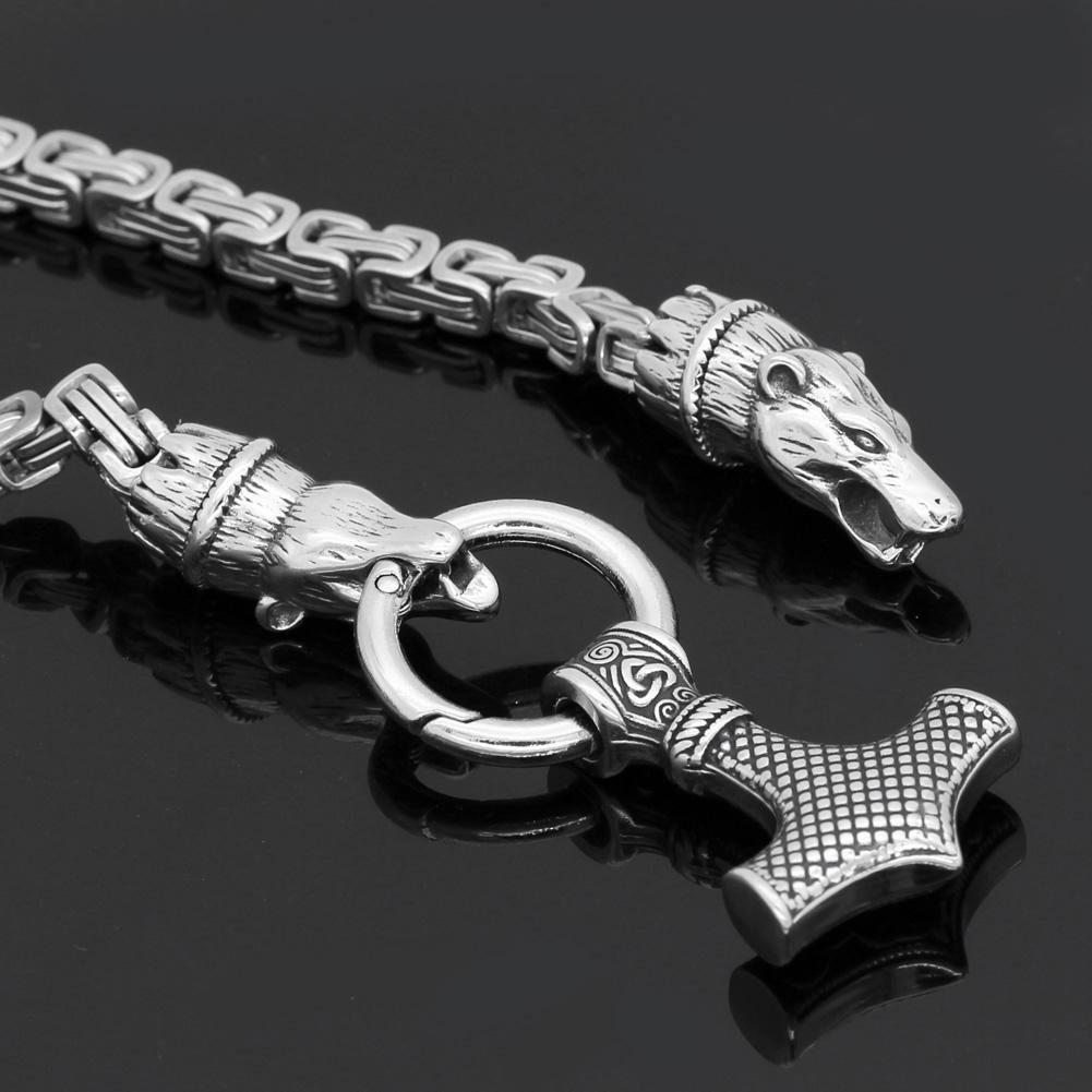 Odins-glory King Chain With Bear Heads & Mjolnir Pendant