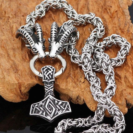 Odins-Glory 1 / 60cm - 24inch King Chain With Rams Horns & Mjolnir Pendant
