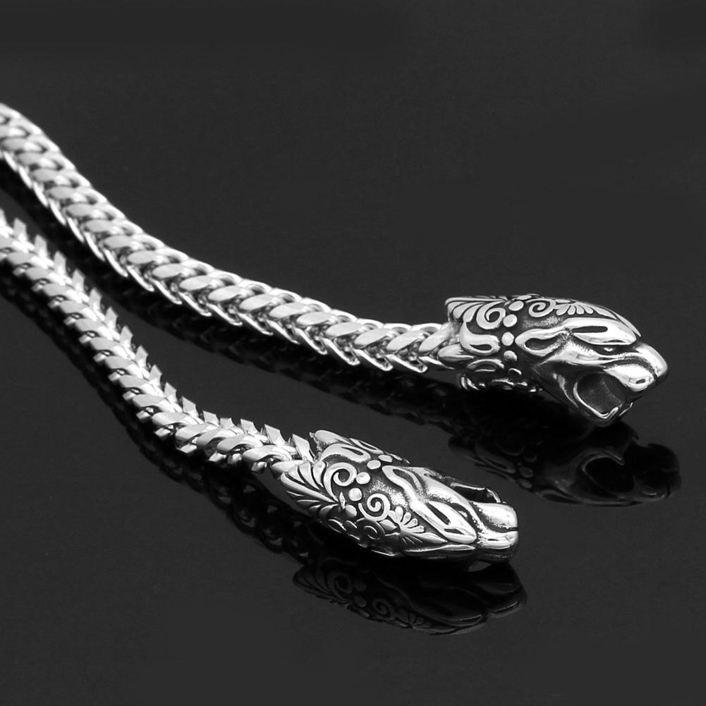 Odins-glory 60cm - 24inch King Chain With Tiger Heads & Mjolnir Pendant