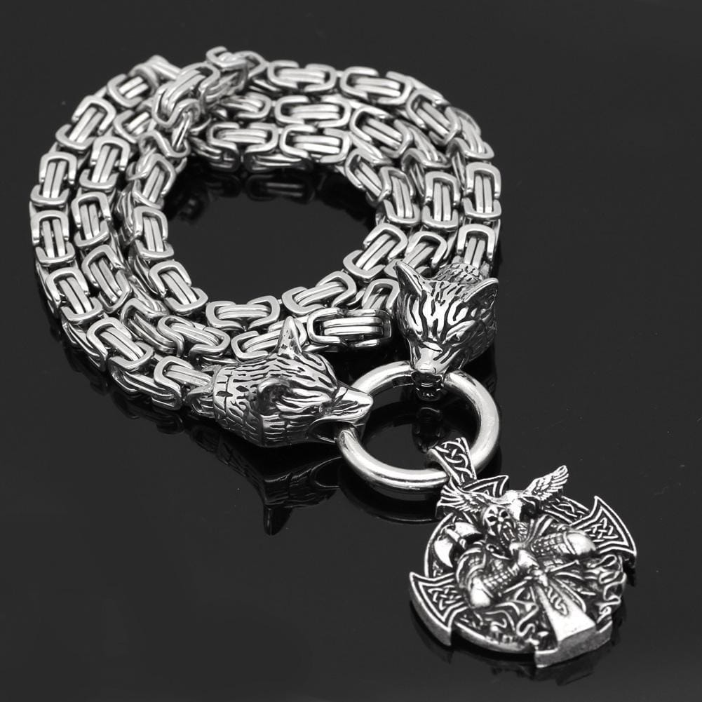 Odins-glory King Chain With Wolf Heads & Berserker Pendant