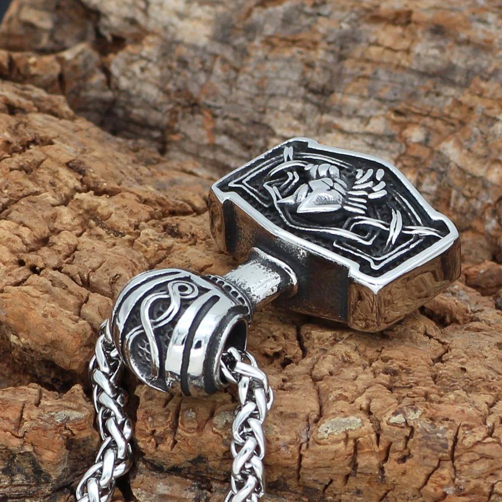 Odins-glory Steel Viking Mjolnir Necklace With Fenrir Symbol