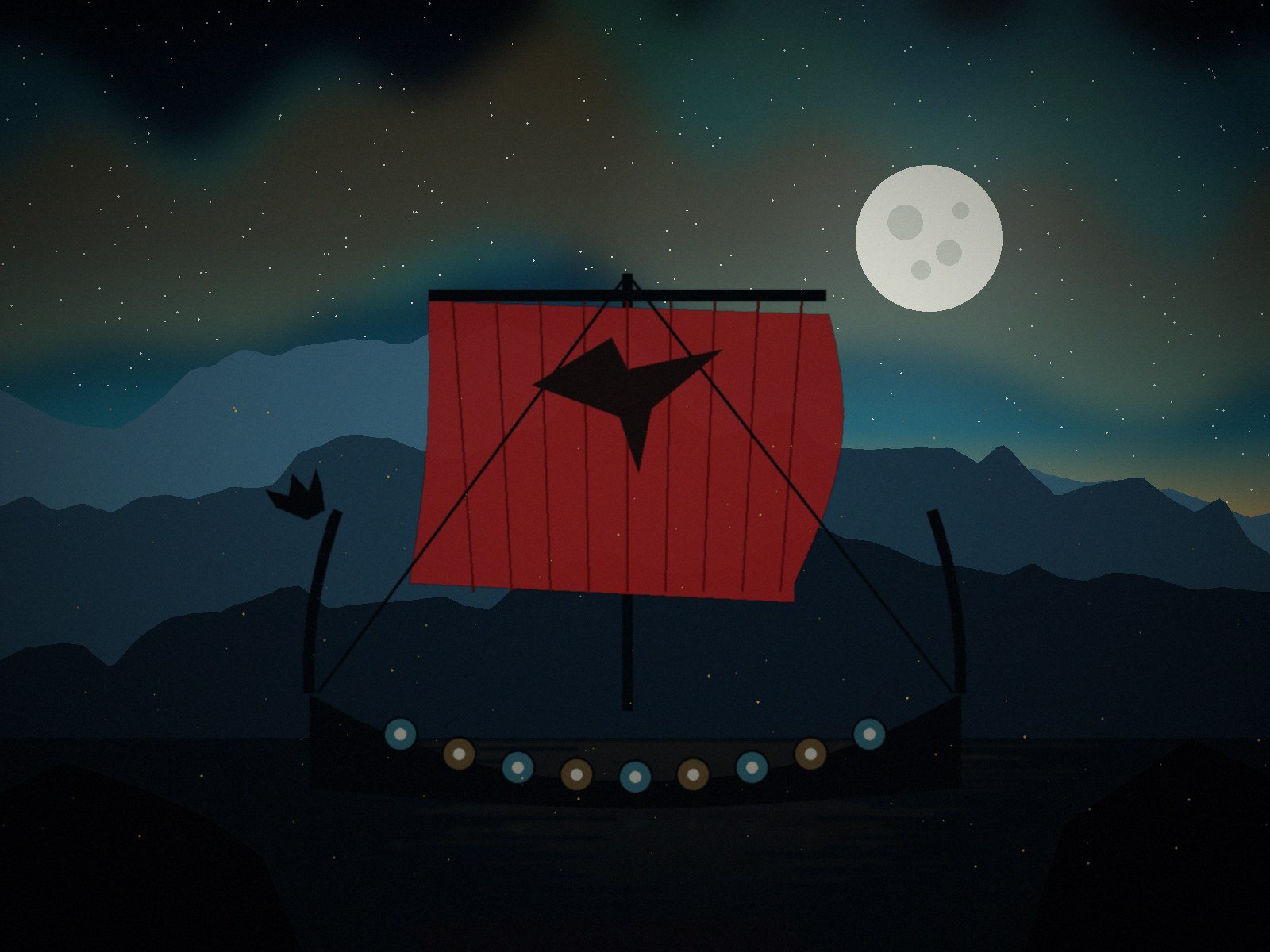 A Viking longship under the northern lights