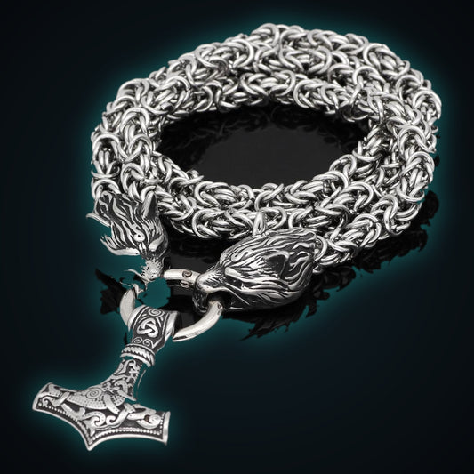 Wolfbound Mjolnir — Wolf Head King Chain Necklace