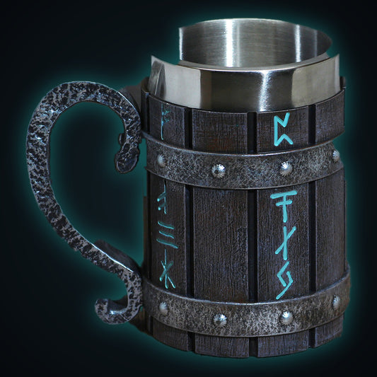 Hall of Valhalla Tankard — Rune Mug with Stainless Steel Interior