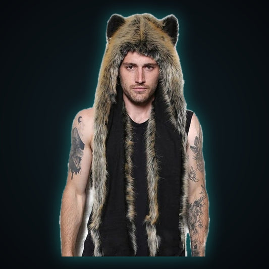 Frostwolf Hood — Faux Fur Wolf Hat with Ears, Paws & Pockets