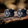 Viking Earrings with Norse Valknut Symbol - Black Studs