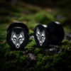 Viking Earrings with Norse Fenrir Wolf Symbol - Black Studs