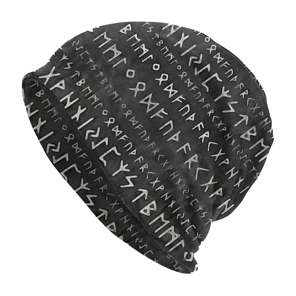 Viking Black Stretchable Hat With White Runes