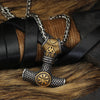 Viking Mjolnir with Gold Plated Vegvisir Necklace