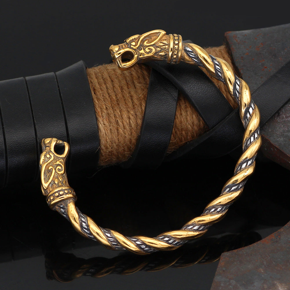 Gold Trimmed Viking Fenrir Bracelet