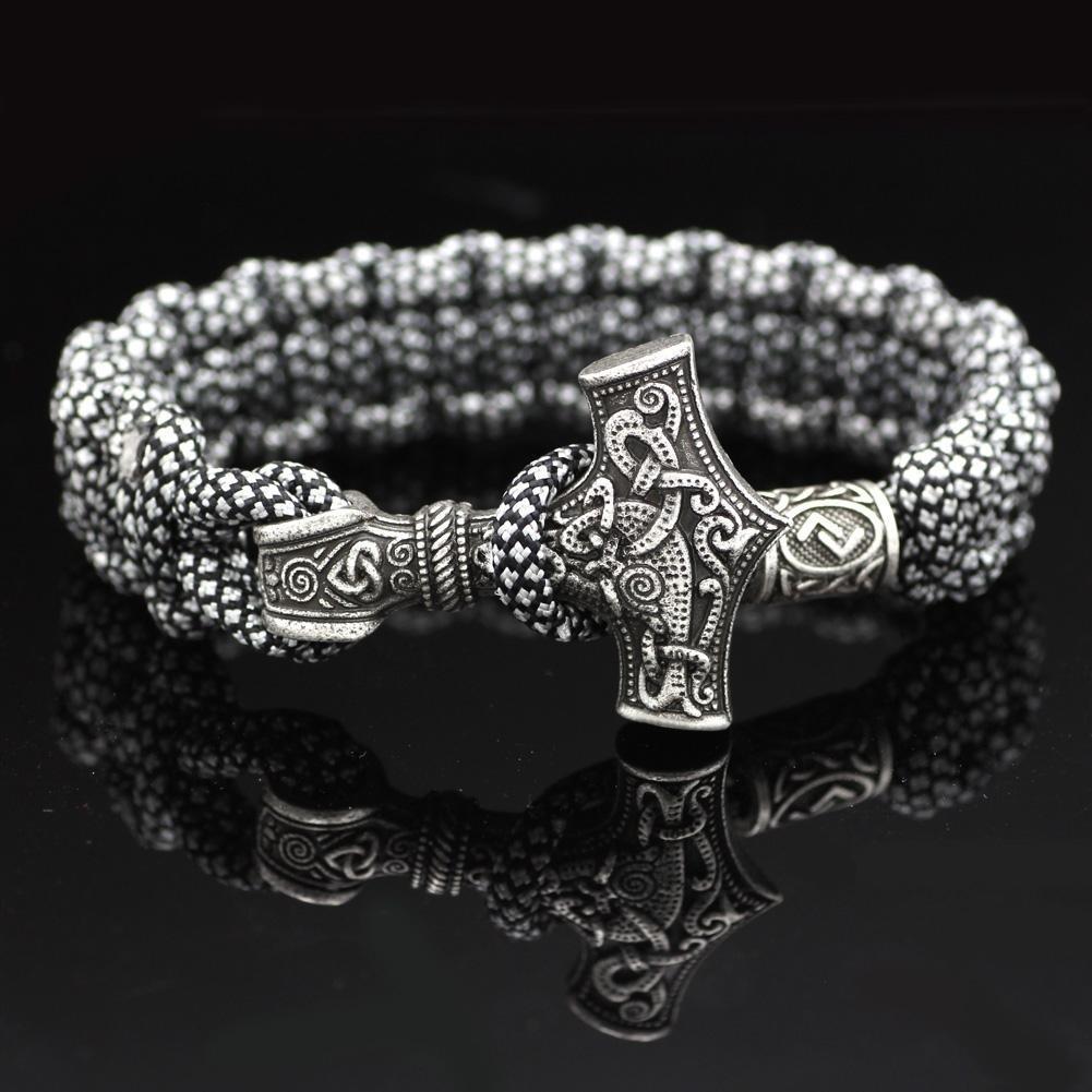 Odins-glory Black/White Black And White Mjolnir Paracord Bracelet