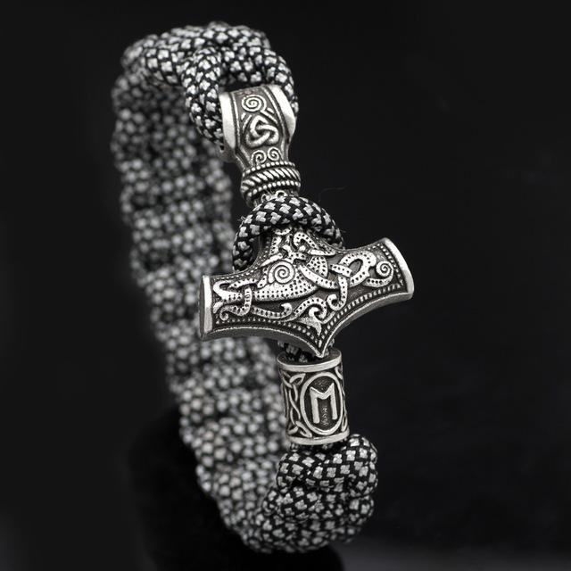 Odins-glory Black/White Black And White Mjolnir Paracord Bracelet