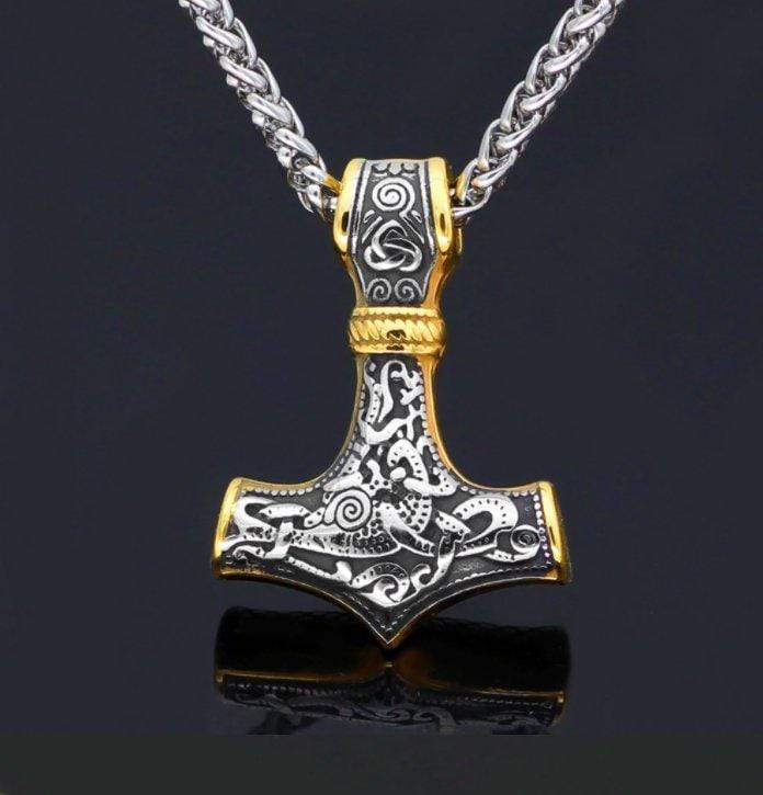 ageofvikings Gold Thor Hammer Necklace