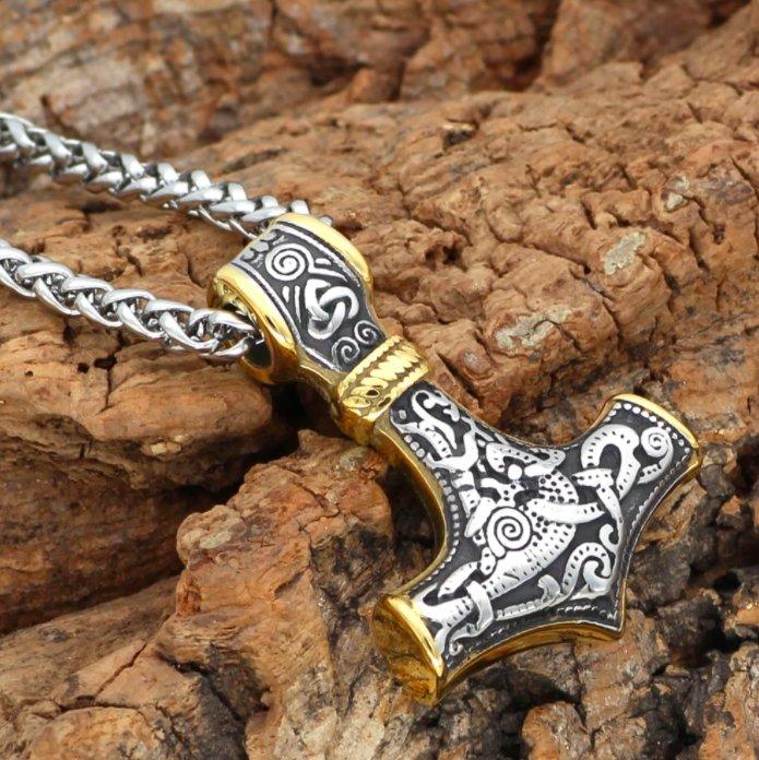 Thors Hammer Necklace - Golden Ornaments – Vikings of Valhalla US