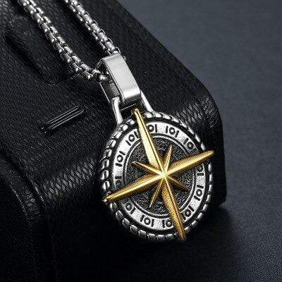 Odins-Glory Gold Trimmed Compass Pendant with Chain
