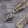 Vikings Roar Gold Trimmed King Chain With Dragon Heads &amp; Gold Plated  Wolf Pedant