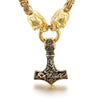 Odins-Glory Gold Trimmed King Chain With Skull &amp; Mjolnir Pendant