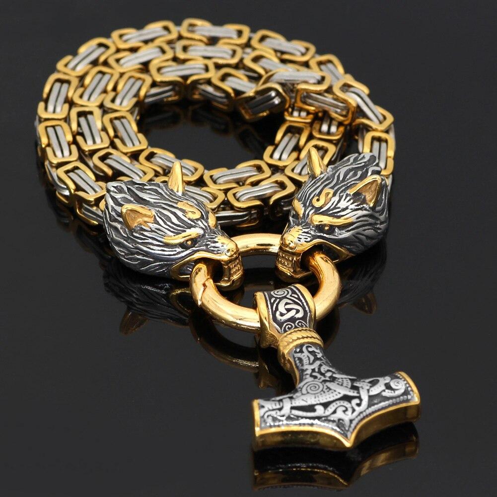 Massive stainless steel wolf clearance king chain with mjolnir