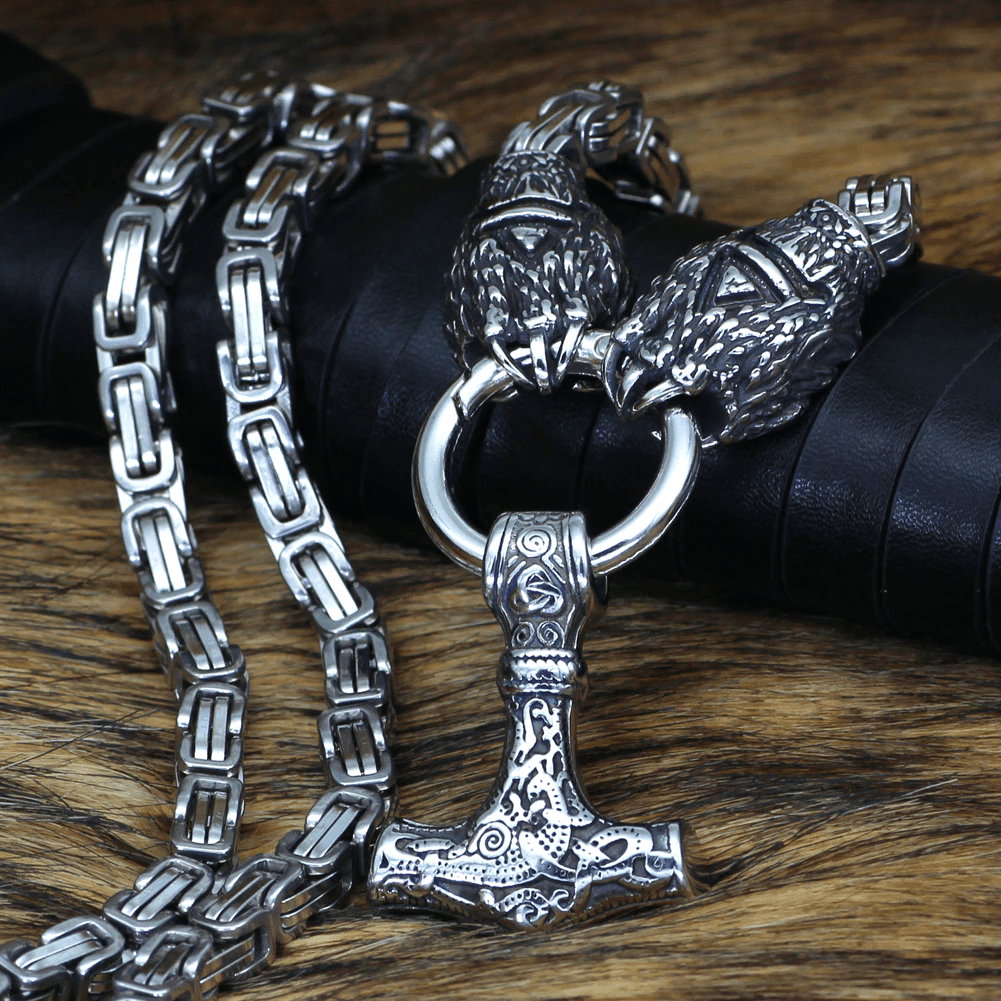 Odins-glory King Chain With Bear Claws & Mjolnir Pendant