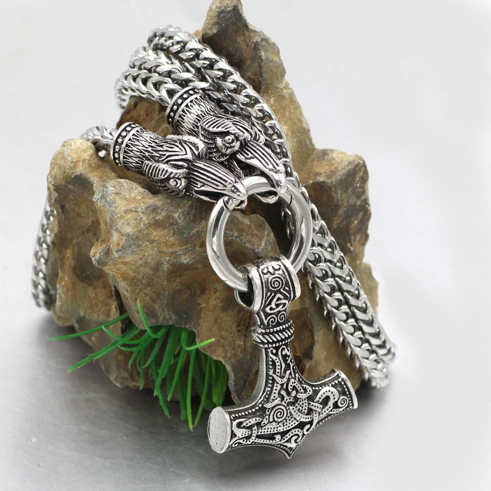 Odins-glory King Chain With Odin's Ravens & Mjolnir Pendant