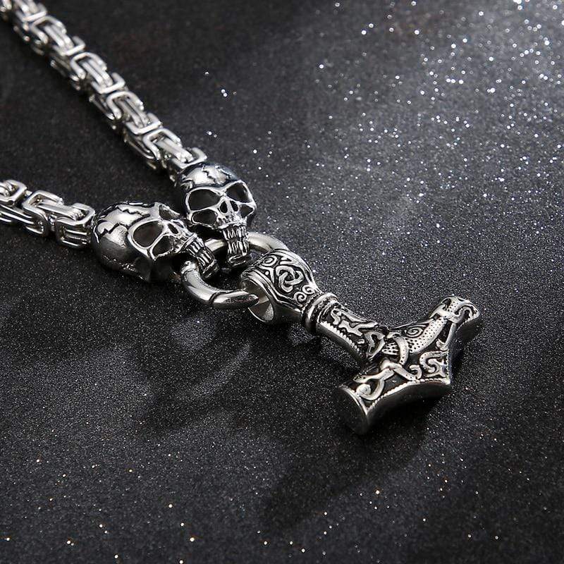 Odins-Glory King Chain With Skull & Mjolnir Pendant