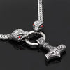 Odins-Glory red eye / 60cm - 24inch King Chain With Snake Heads &amp; Mjolnir Pendant