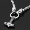 Odins-glory King Chain With Wolf Heads &amp; Mjolnir Pendant
