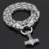 Odins-glory King Chain With Wolf Heads &amp; Mjolnir Pendant