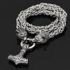 Odins-Glory King Chain With Wolf Heads &amp; Mjolnir Pendant