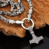 Odins-glory King Chain With Wolf Heads &amp; Mjolnir Pendant