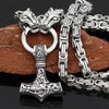 Odins-glory 50cm - 20inch King Chain With Wolf Heads &amp; Mjolnir Pendant