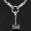 Odins-glory 60cm - 24inch King Chain With Wolf Heads &amp; Mjolnir Pendant