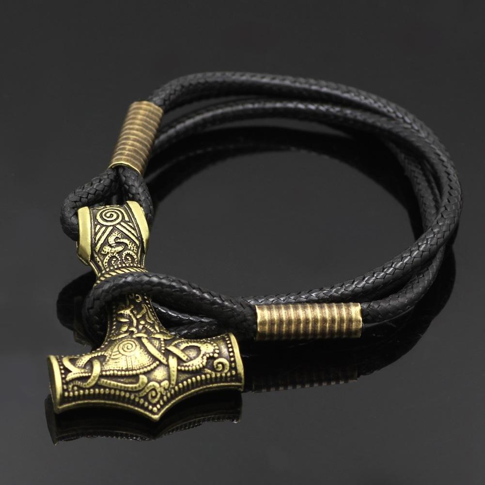 Odins-glory Leather Mjolnir Bracelet