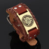 Odins-glory Brown Gold Leather Valknut Bracelet