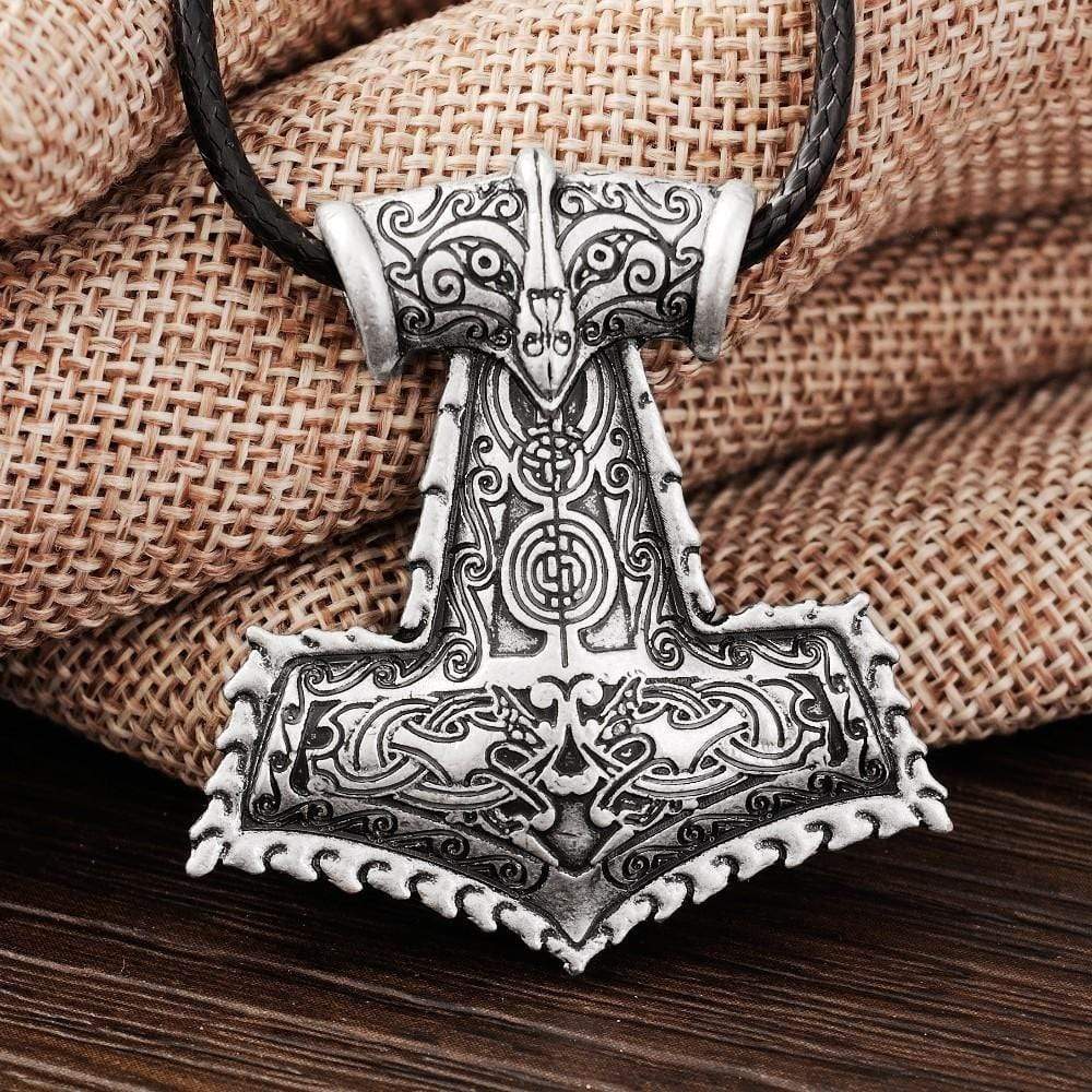 ageofvikings Silver "Mikill" Leather Viking Hammer Necklace