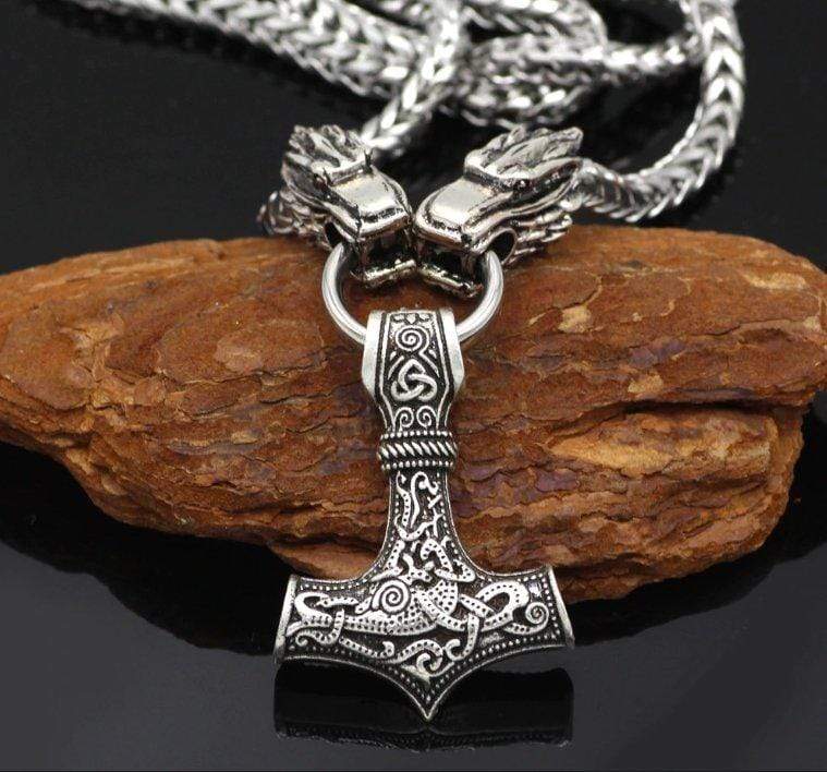 Skåne Thor's Hammer Necklace Viking Raven Head Mjolnir Silver Pendant –  TheNorseWind