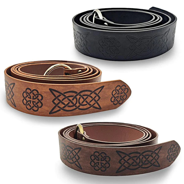 Embossed Viking Belt with Period Ring Loop Closure