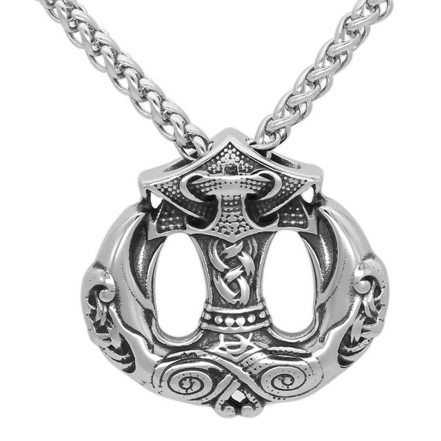 Odins-glory Raven Mjolnir Necklace