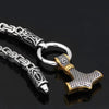 Odins-Glory Rune King Chain With Gold Trimmed Mjolnir Pendant