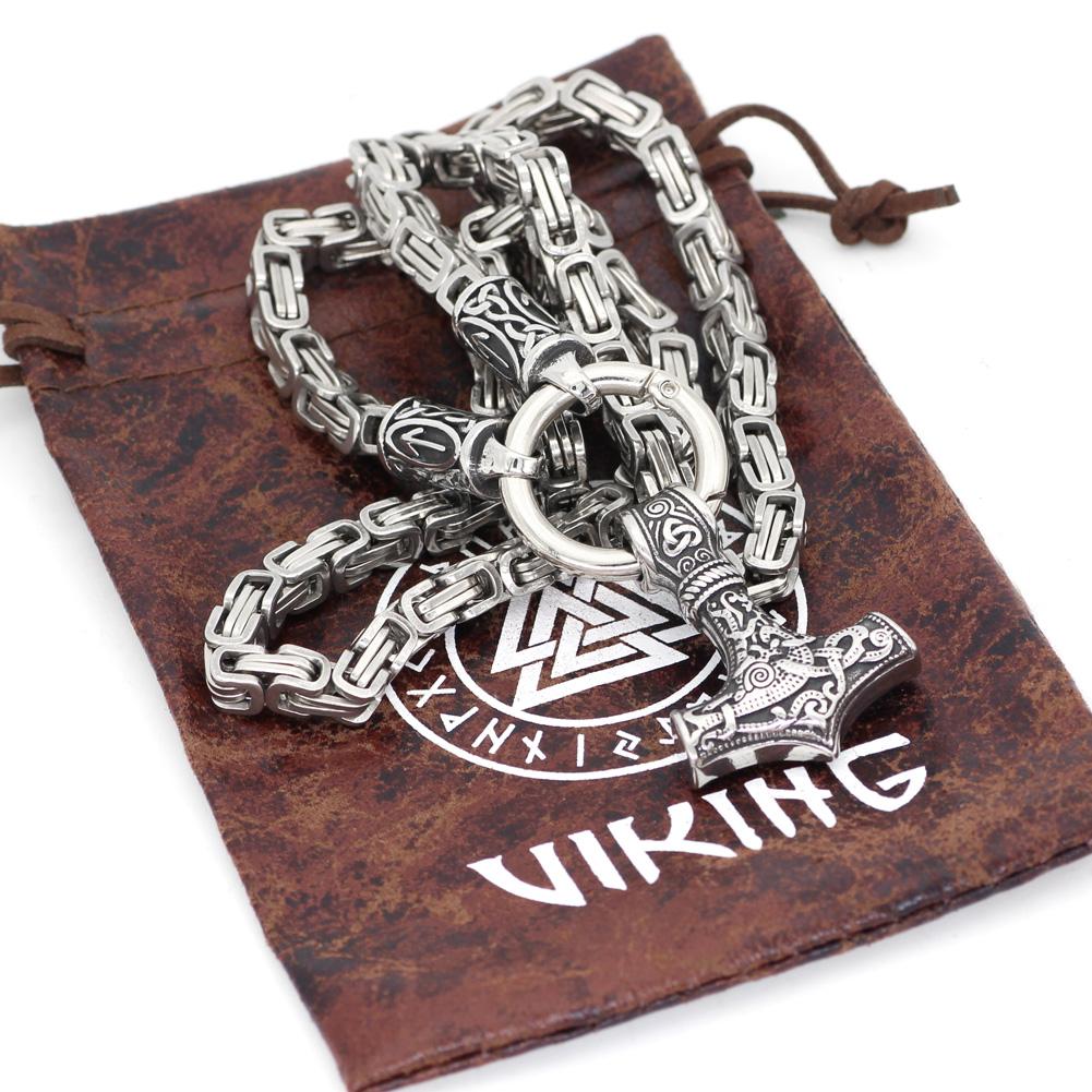 Chains Inscriped With Runes Rune King Chain With Mjolnir Pendant – Vikings Roar