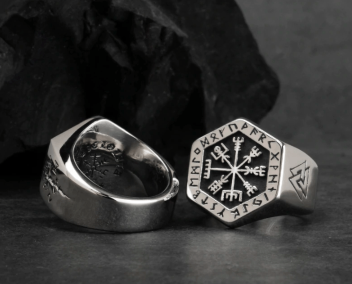 Vikings Roar Runes Alphabet & Vegvisir Ring