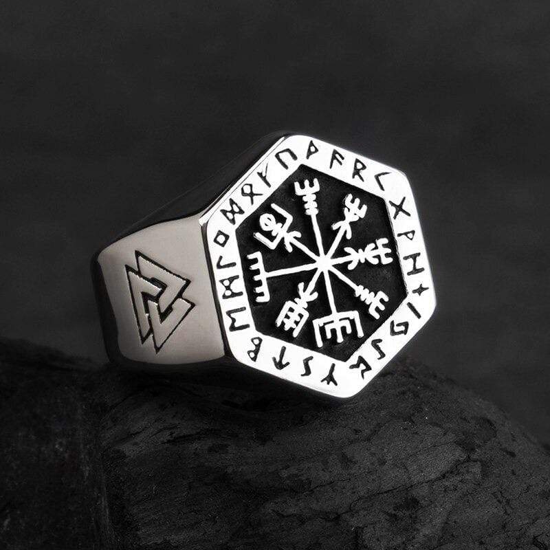 Vikings Roar Runes Alphabet & Vegvisir Ring