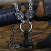King Chain With Wolf Head &amp; Black Metal Mjolnir Pendant
