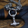 King Chain With Wolf Head &amp; Silver Mjolnir Pendant