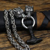 King Chain With Wolf Head &amp; Black Metal Mjolnir Pendant