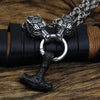 King Chain With Wolf Head &amp; Black Metal Mjolnir Pendant