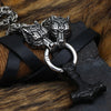 King Chain With Wolf Head &amp; Black Metal Mjolnir Pendant
